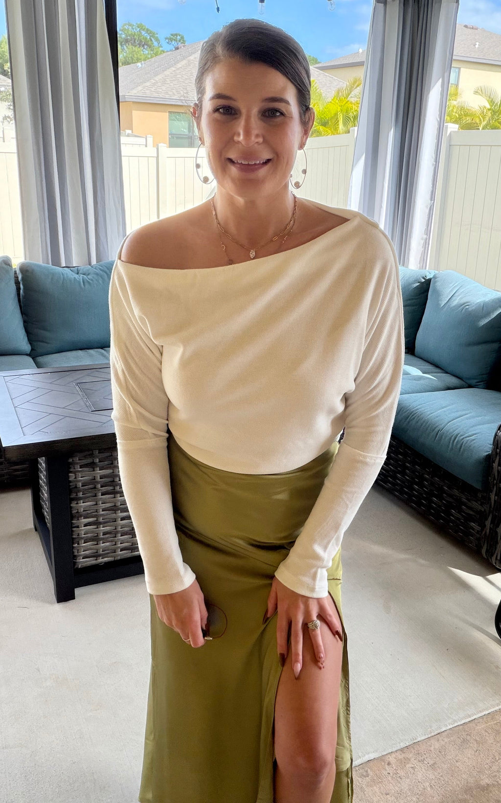 SALLY SATIN ASYMMETRICAL SIDE SLIT MIDI SKIRT