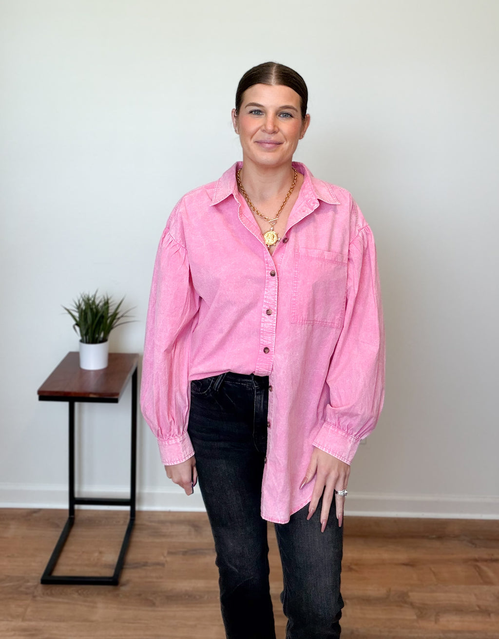 Relaxed Fit Mineral Washed Button-Up