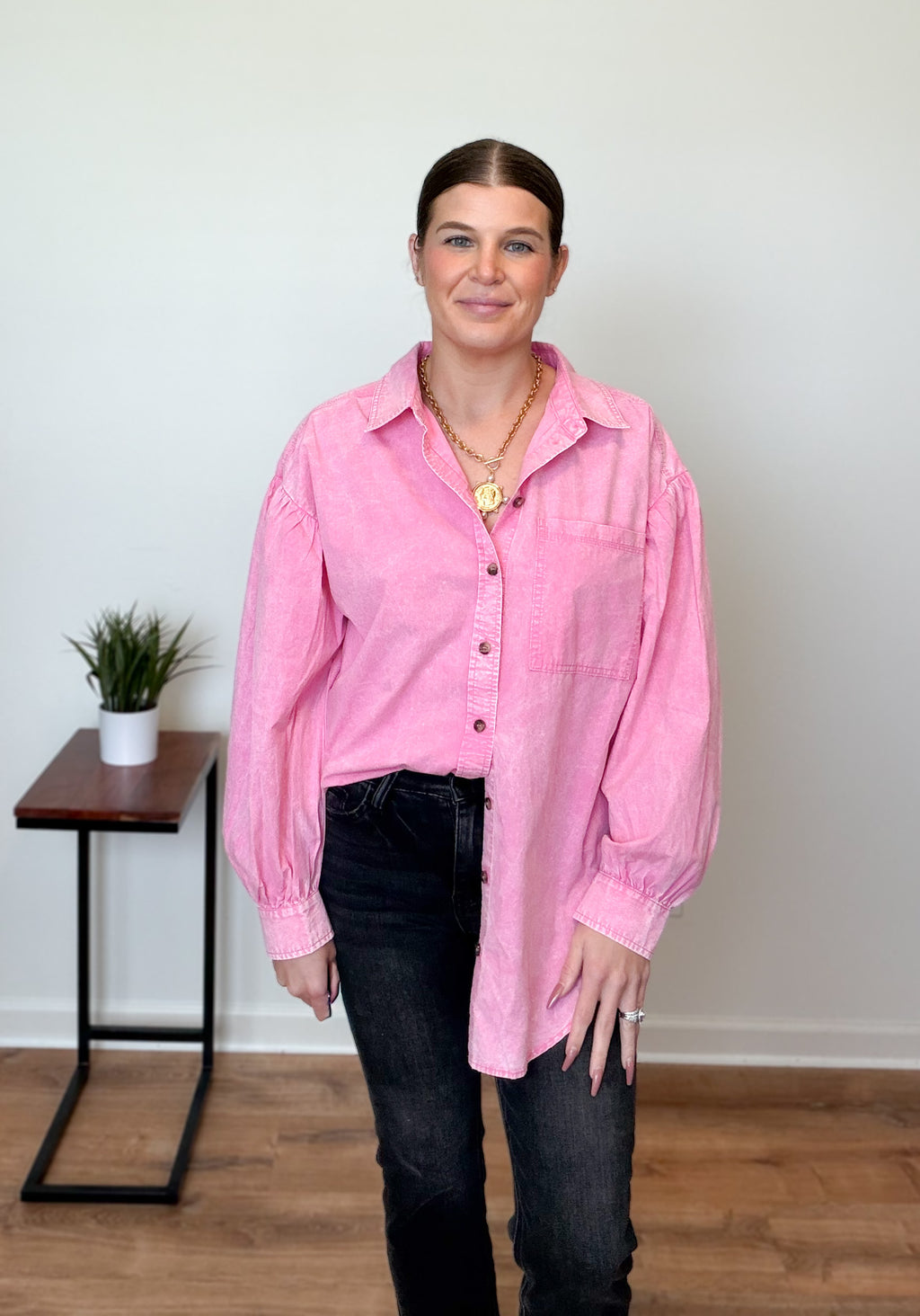 Relaxed Fit Mineral Washed Button-Up