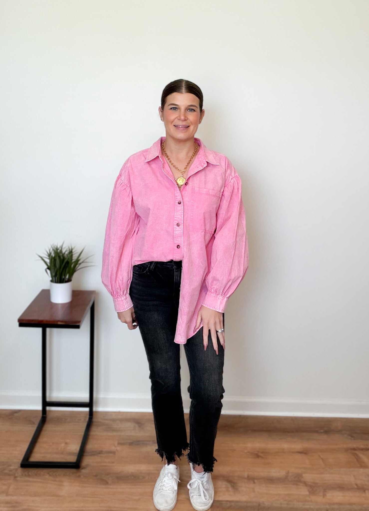 Relaxed Fit Mineral Washed Button-Up