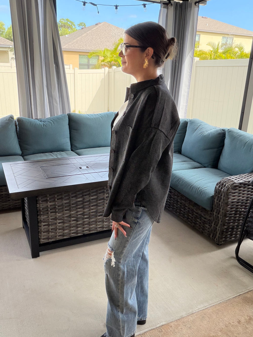 STEPHANIE SOLID COLLARED LONG SLEEVE BUTTON DOWN SHACKET