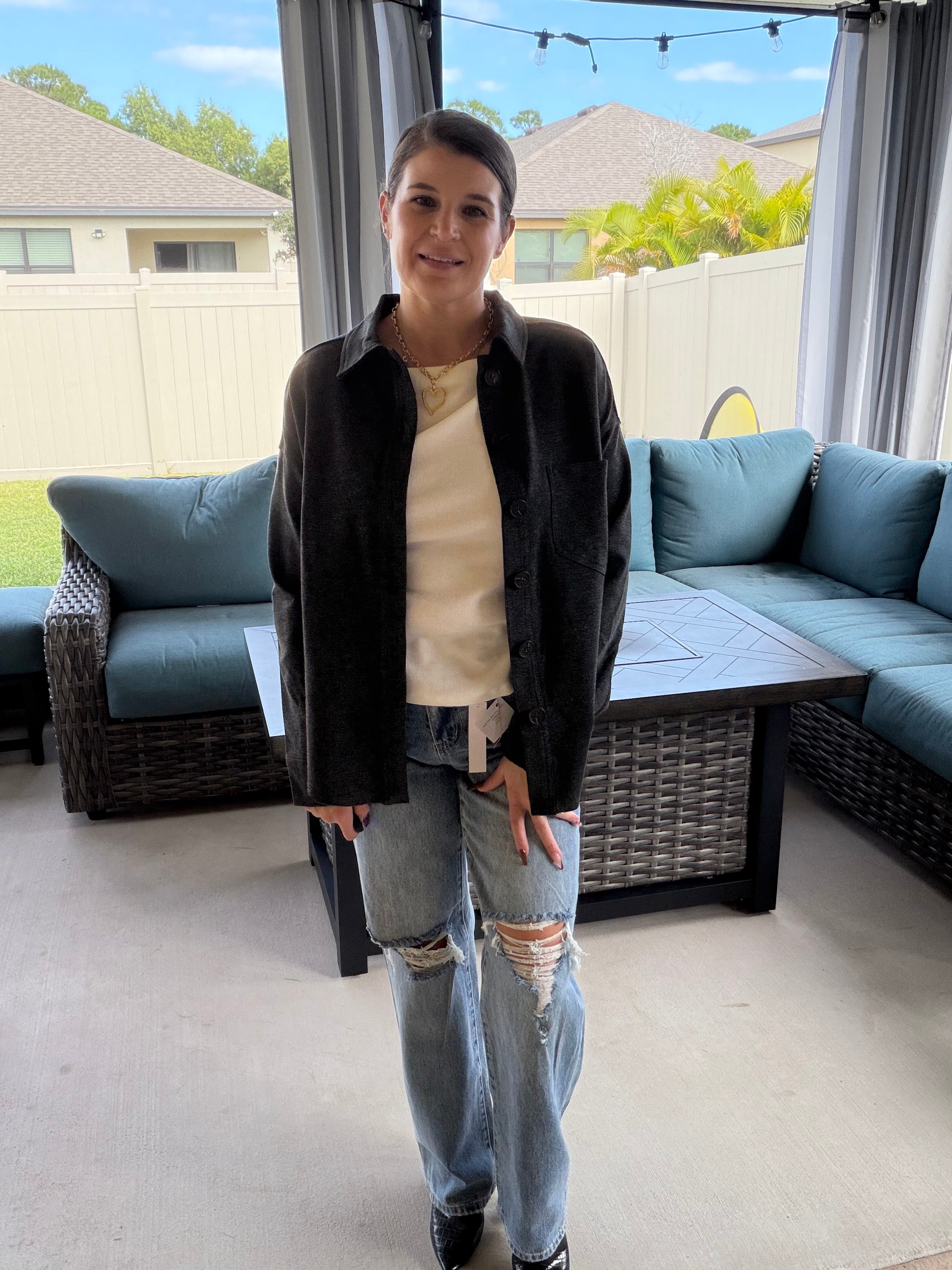 STEPHANIE SOLID COLLARED LONG SLEEVE BUTTON DOWN SHACKET