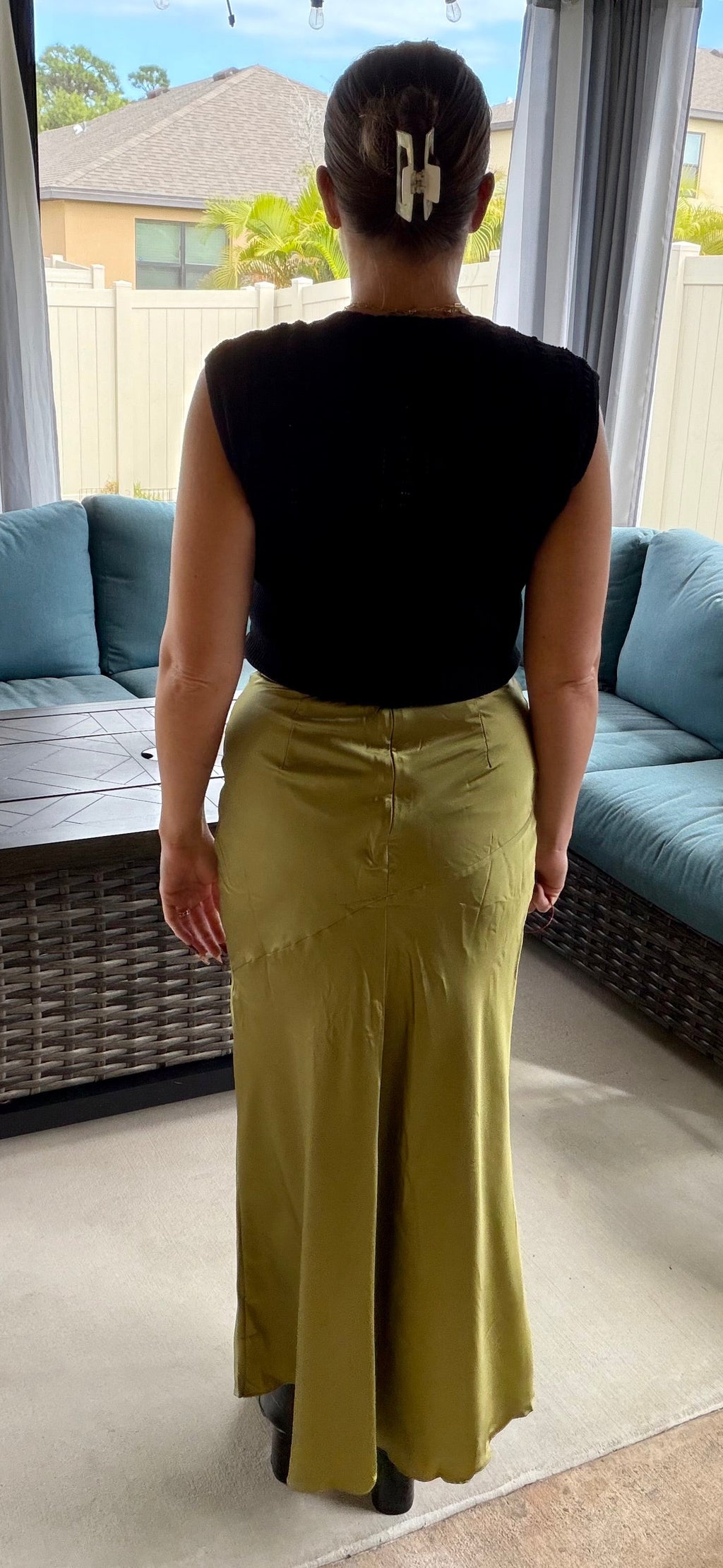 SALLY SATIN ASYMMETRICAL SIDE SLIT MIDI SKIRT