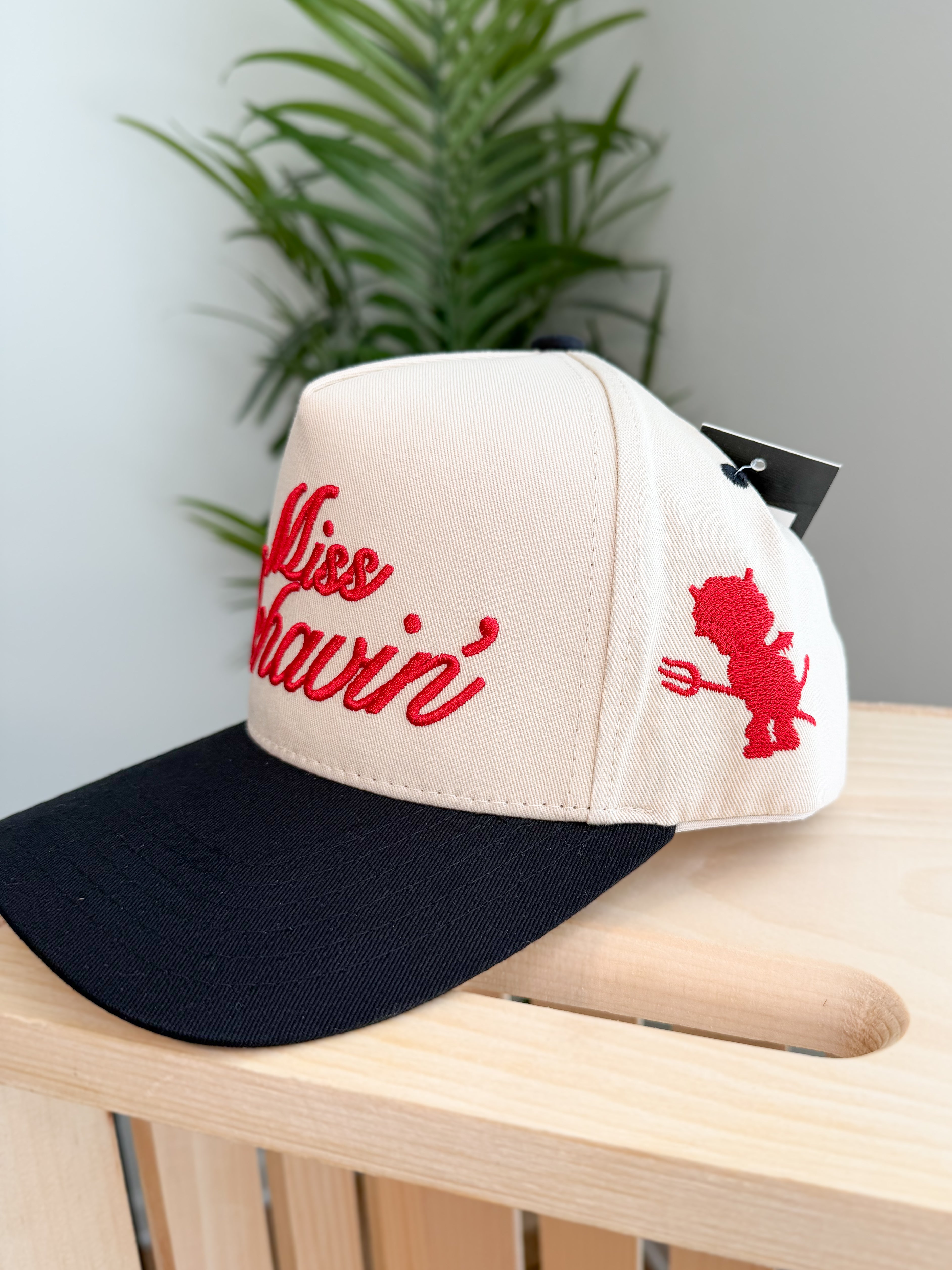 MISS BEHAVIN Letter Embroidered Trucker Cap