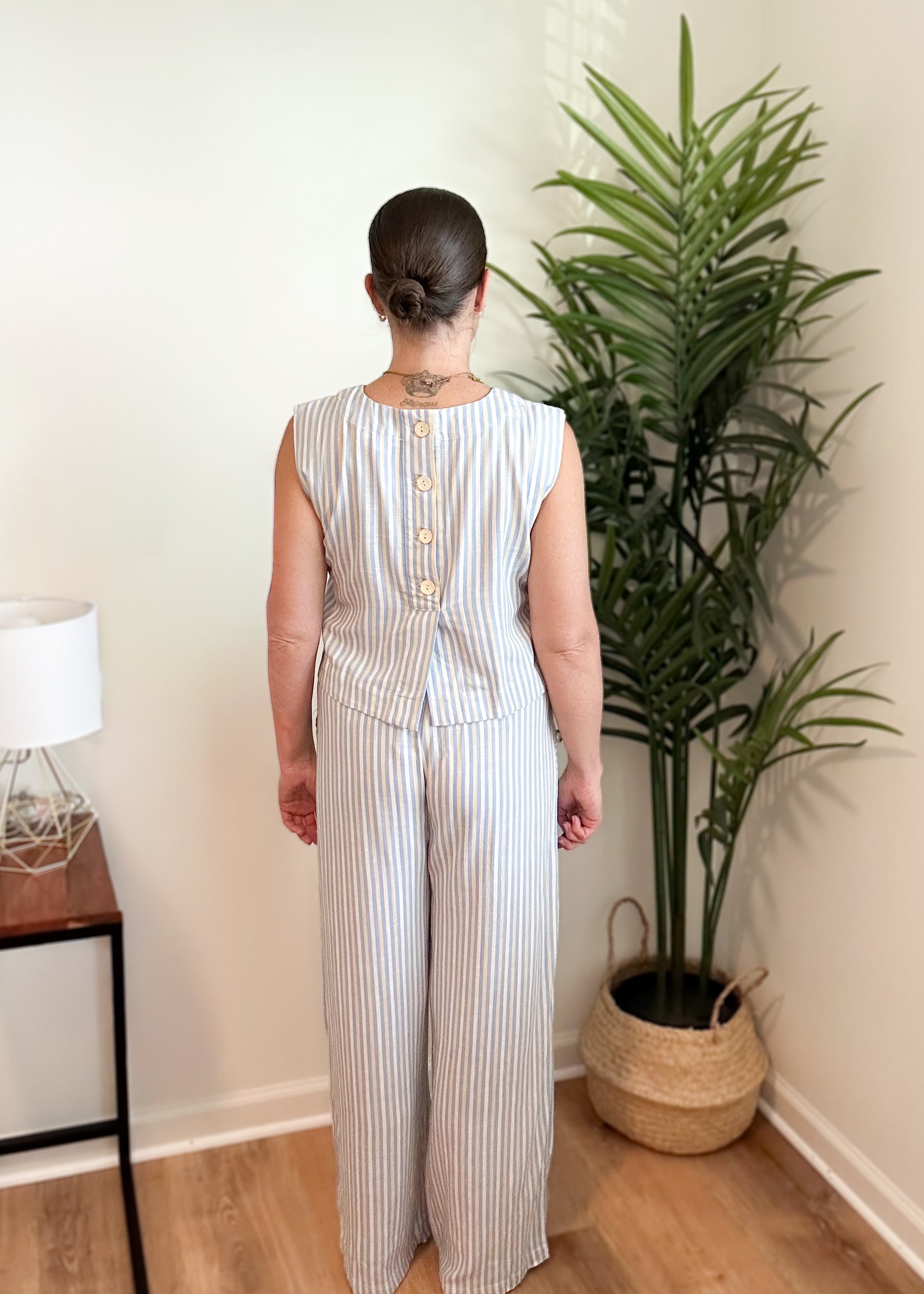 Bliss Stripe Sleeveless Blouse Wide Leg Pant Set