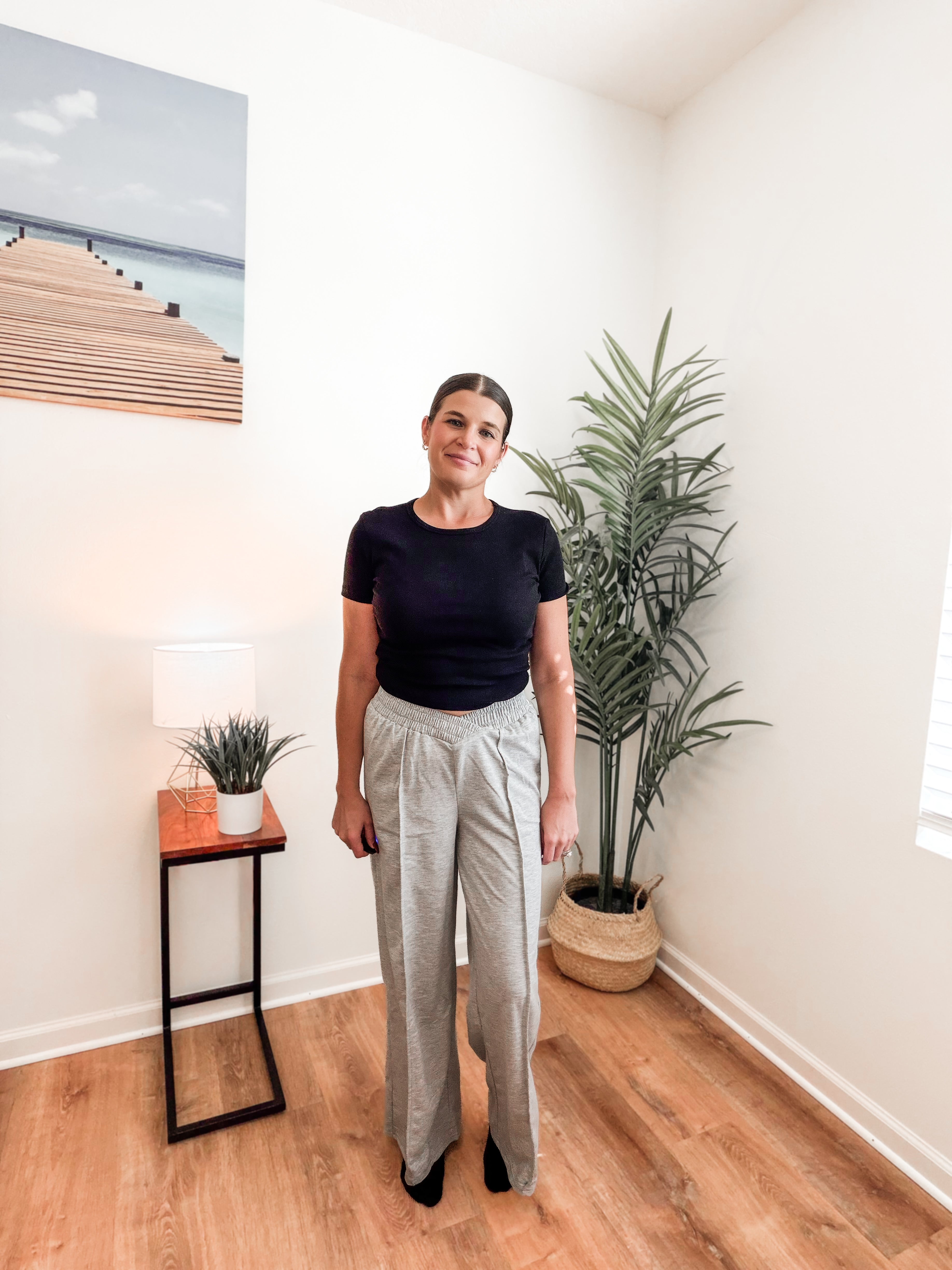 Emily Casual Elastic V-shaped High-waisted Splicing Wide-leg Pants