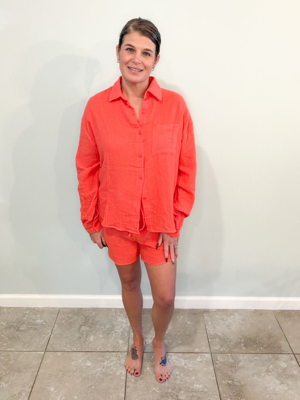 Crinkle Cotton Gauze Resort Button-Up Set