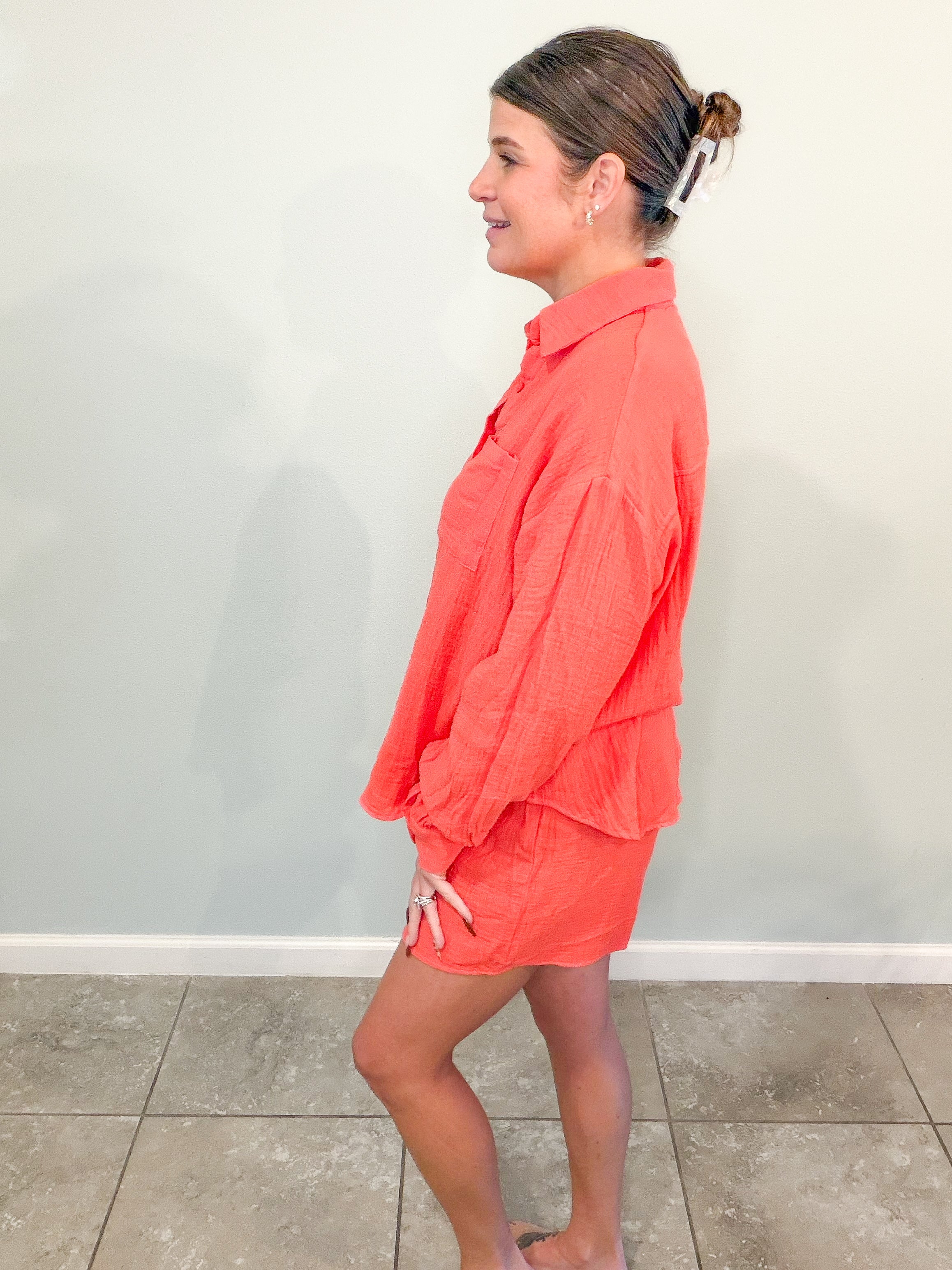 Crinkle Cotton Gauze Resort Button-Up Set