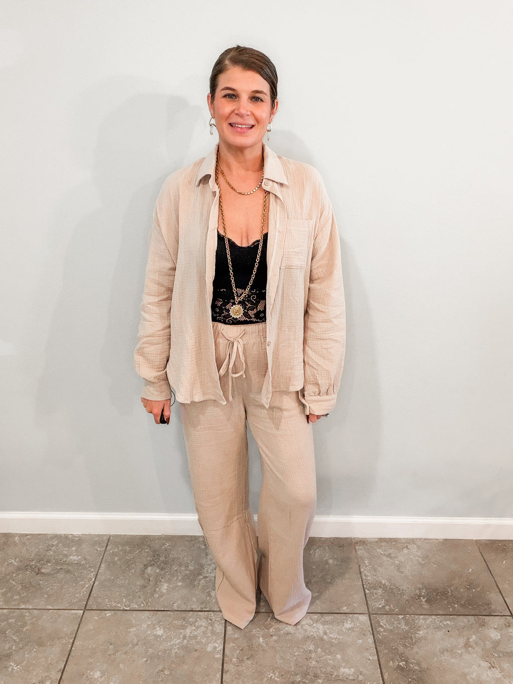 Textured Cotton Gauze Lounge Set